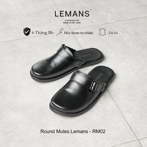 Giày Sục Da Bò Round Mules LEMANS RM5.02 - Đế cao su có mùi thơm, thiết kế quai điều chỉnh trẻ trung, Bảo hành 12T