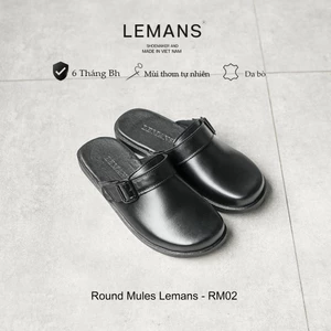 RM02.2 - Giày Sục da bò Round Mules LEMANS, đế cao su có mùi thơm, thiết kế quai điều chỉnh trẻ trung, Bảo hành 12 tháng