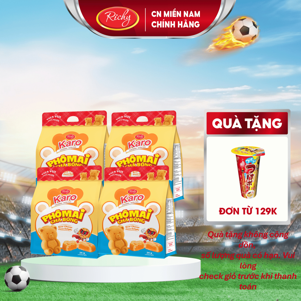 [TẶNG  QUÀ ĐƠN TỪ 129K]Combo 4 bịch bánh Karo Gấu chà bông nhân phô mai béo ngậy, HSD 45 ngày - cân nhắc khi đặt SLL