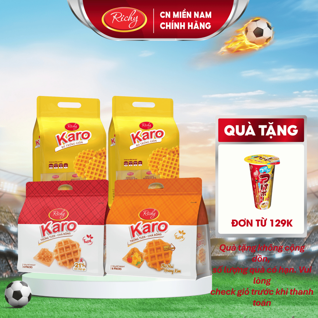 [ Tặng quà đơn từ 129k] Combo 4 karo sợi gà, karo phô mai, karo bơ trứng giòn, bánh kẹo Richy