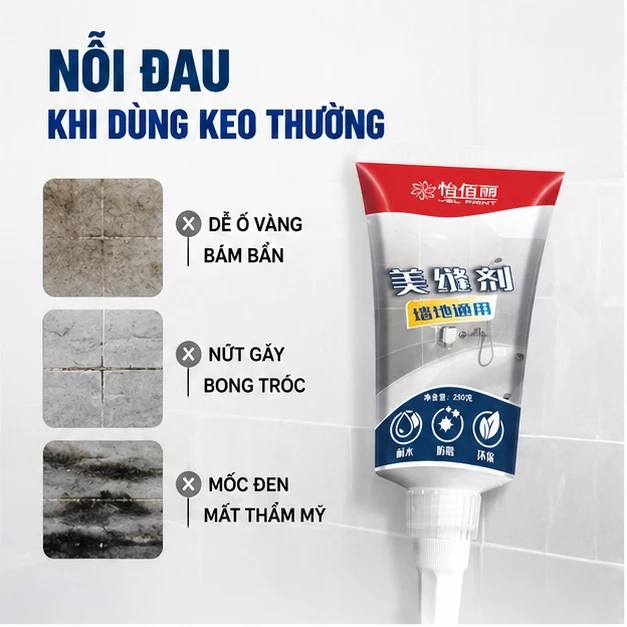 🚚Có sẵn giao nhanh🚚 Keo chà ron gạch 250ml chống thấm, chống mốc, keo trám khe nhà tắm nhà bếp bền đẹp lâu dài