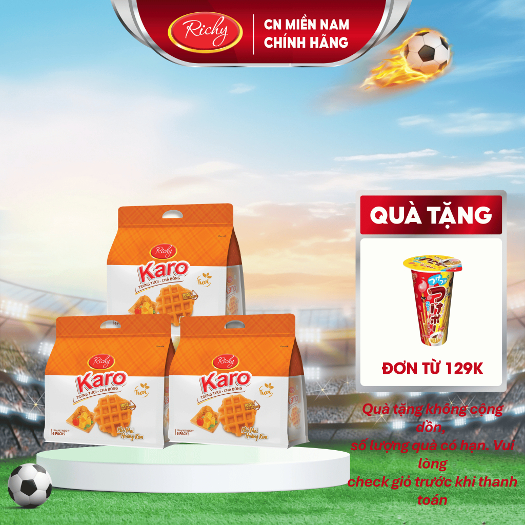[Tặng quà đơn từ129k][VỊ SỮA MỚI] Combo 3 bịch bánh Karo chà bông sợi gà, Bánh ăn sáng, Bánh kẹo Richy, HSD 45 ngày