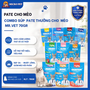 [COMBO 24] Pate Mr. Vet Cho Mèo Gói 70g, Pate Cho Mèo Giàu Đạm Và Omega 3 Cho Mọi Lứa Tuổi Dễ Ăn Thơm Ngon