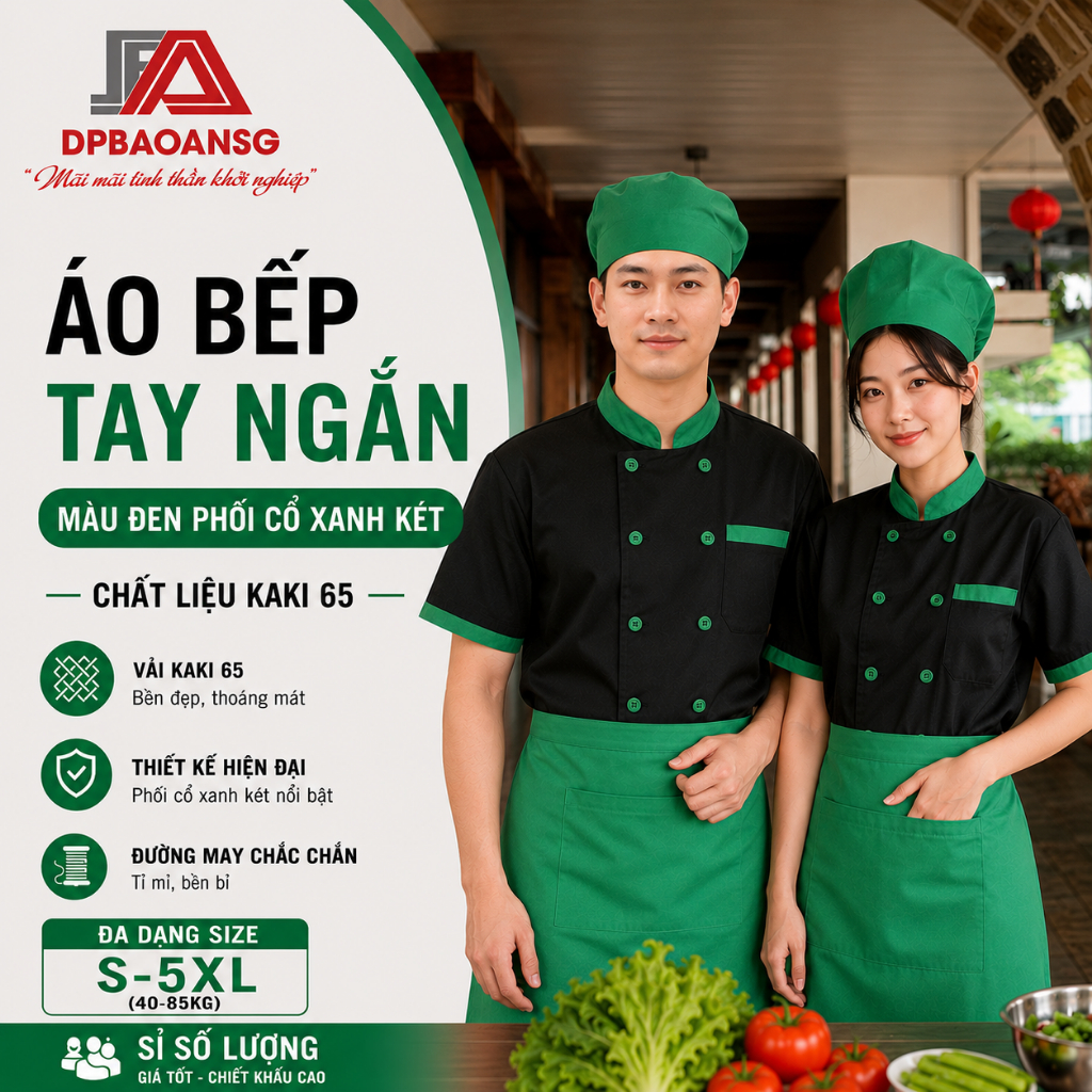 Áo Đầu Bếp Đồng Phục Bếp Nam Nữ Ngắn Tay Hàng Có Sẵn Màu Trắng, Đỏ, Đen