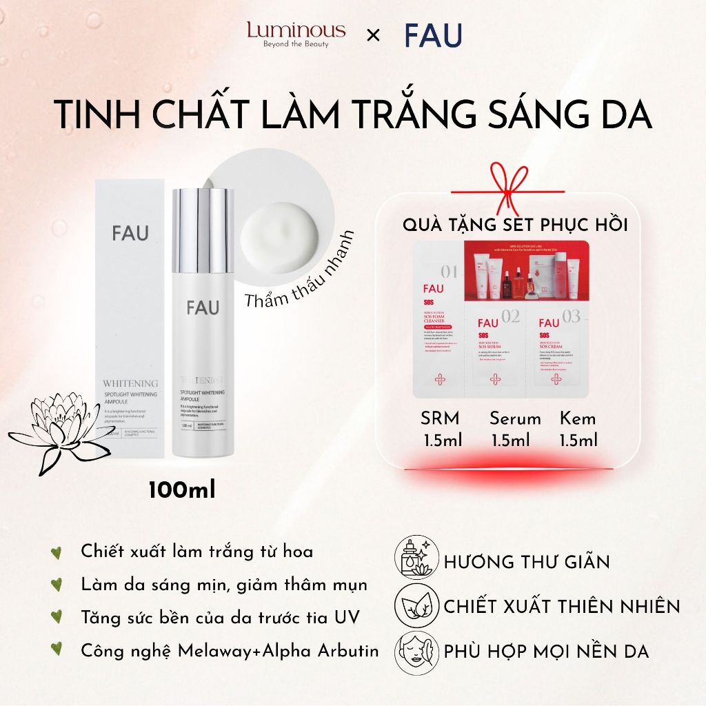 Tinh chất dưỡng da sáng mờ thâm, trắng mướt mịn FAU Spotlight Whitening Ampoule (100ml)