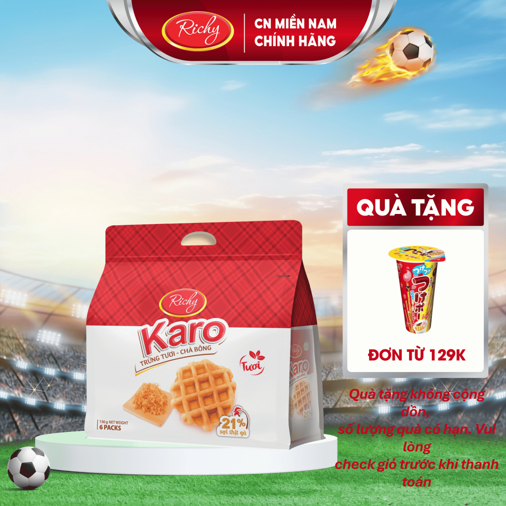 [Tặng quà đơn từ 129k]Bánh trứng tươi - chà bông KARO Richy Sợi thịt gà bịch 6 chiếc 156gr (26g/chiếc)