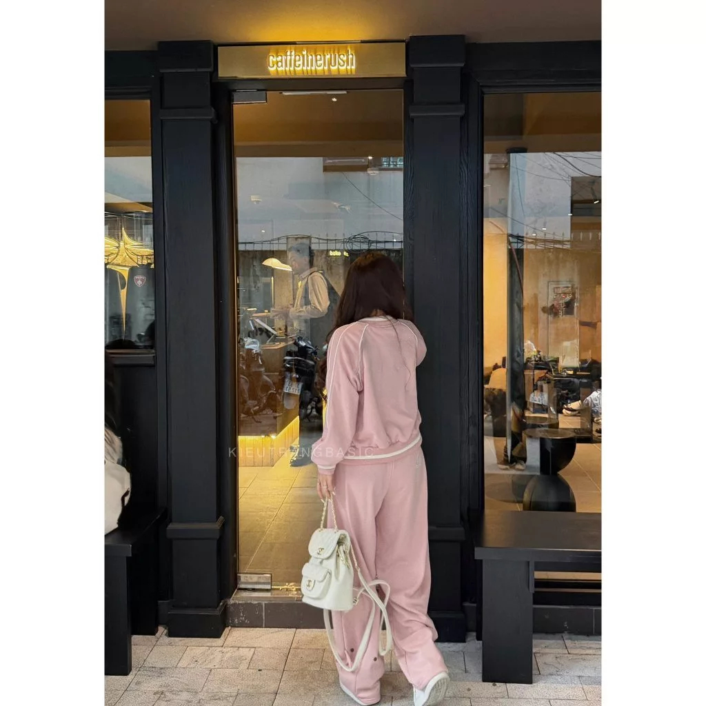 Set đồ nữ, đồ bộ nữ DONNA HCOM26798 áo khoác mix quần suông chất nỉ bông màu hồng siêu xinh