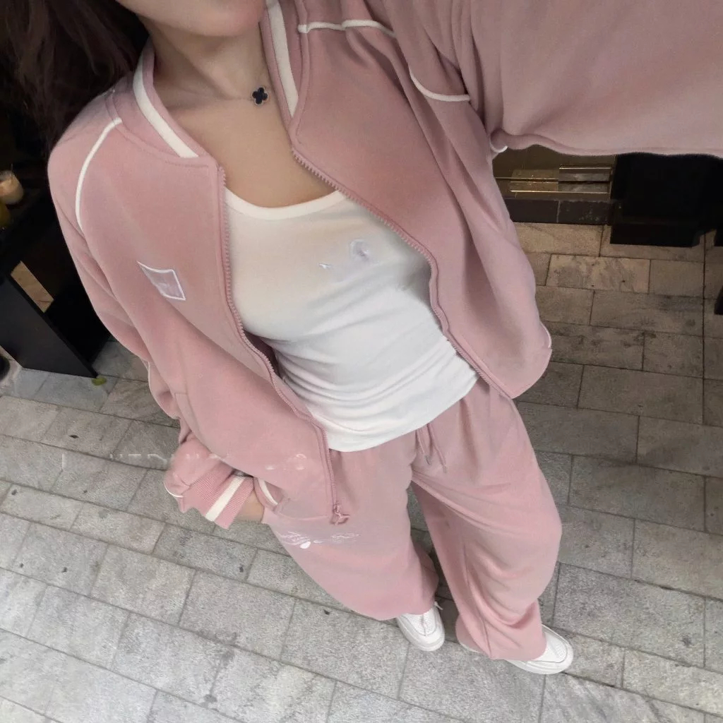 Set đồ nữ, đồ bộ nữ DONNA HCOM26798 áo khoác mix quần suông chất nỉ bông màu hồng siêu xinh