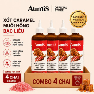 Combo 4 Chai Xốt Caramel Muối Hồng Aumis 640gr – Béo Mặn Chuẩn Vị Pha Chế Cho Quán Cafe, Gia Đình