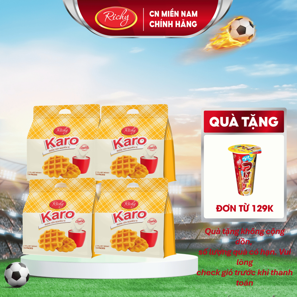 [Tặng quà đơn từ 129k]Combo 4 bịch Karo Sữa, VỊ nguyên bản, Karo Chà Bông Sợi Gà, Karo Phô Mai Hoàng Kim, Bánh Kẹo Ric