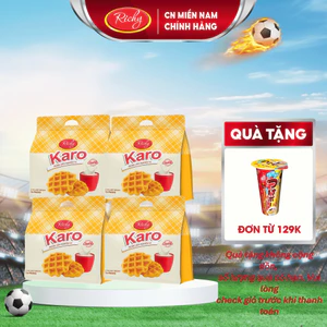 Combo 4 bịch Karo Sữa, VỊ nguyên bản, Karo Chà Bông Sợi Gà, Karo Phô Mai Hoàng Kim, Bánh Kẹo Ric