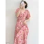 Đầm Cati hoa cổ V buộc đai eo 2 màu A1685