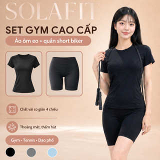 Áo Thun Thể Thao Basic Quần Short Cạp Cao Nâng Mông Co Giãn Tập Luyện Set Gym Nữ Cao Cấp SOLA 26