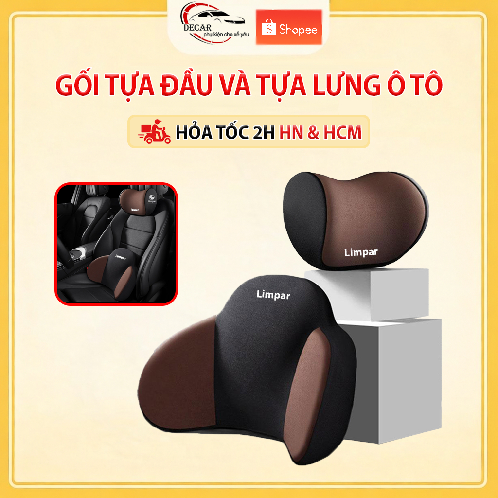 Gối Tựa Đầu Tựa Lưng Ô Tô Cao Su Non LIMPAR Thiết Kế Công Thái Học Siêu Đàn Hồi Chống Đau Mỏi Lưng Cổ Vai Gáy