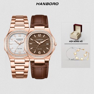 Đồng Hồ Unisex Thời trang HANBORO 821-1 Viền Đá Lấp Lánh Sang Trọng [3537] [3840]