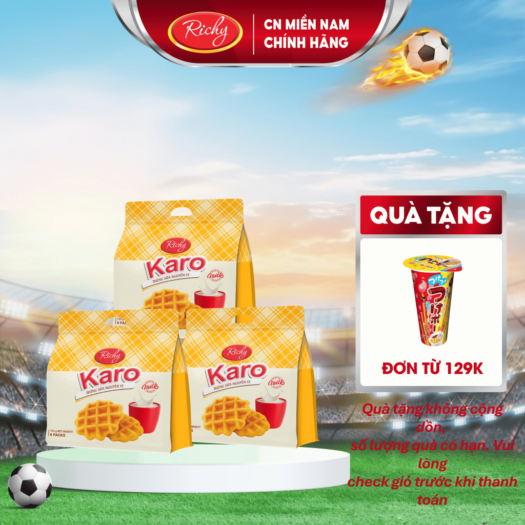 [Tặng quà đơn từ 129k]Combo 3 bịch Karo Sữa, Vị nguyên bản, Karo chà bông sợi gà, Karo phô mai hoàng kim, HSD 45-90 ng