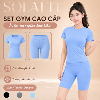 Set Đồ Tập Gym Nữ SOLA 26 Áo Thun Cotton Rib Co Giãn + Quần Biker Short Cạp Cao Ôm Dáng Thể Thao