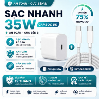 [ Sạc K Nhanh Hoàn Tiền ] Bộ sạc nhanh PD 20W/35W + Cáp Type-C 1m/1.5m/2m, Sạc nhanh an toàn cho iPhone 7 - 14