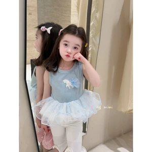 CANDI MIMI Áo váy xanh baby kỳ lân voan bồng - NW6021