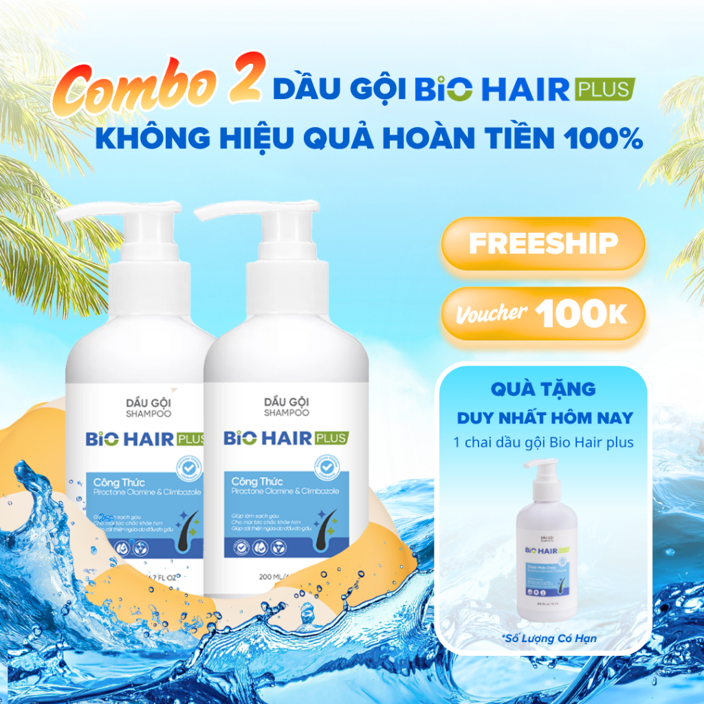 Combo Dầu gội sạch gàu giảm ngứa da đầu BIO HAIR PLUS 200ml - Set 2 chai tiện lợi cho bạn