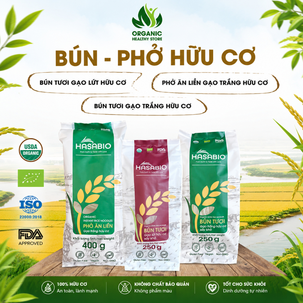 Bún - Phở HaSaBio (hữu cơ) sợi dai ngon, giàu chất dinh dưỡng