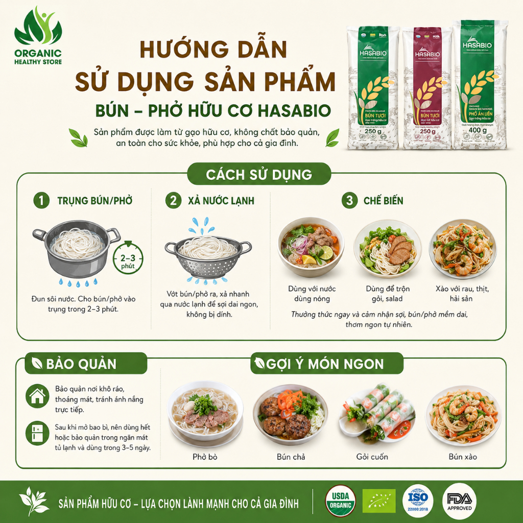 Bún - Phở HaSaBio (hữu cơ) sợi dai ngon, giàu chất dinh dưỡng