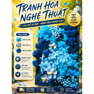 Tranh Hoa Nghệ Thuật ,Rêu bảo tồn phối hoa khô cao cấp, decor, trang trí nổi bật trong mọi không gian spa.cafe