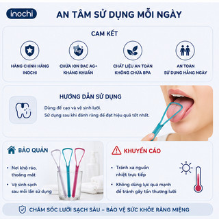 Dụng Cụ Cạo Lưỡi Inochi ( Pack 3 Chiếc): Nhựa PETG, Loại Bỏ Vi Khuẩn, Hơi Thở Thơm Tho