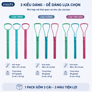 Dụng Cụ Cạo Lưỡi Inochi ( Pack 3 Chiếc): Nhựa PETG, Loại Bỏ Vi Khuẩn, Hơi Thở Thơm Tho
