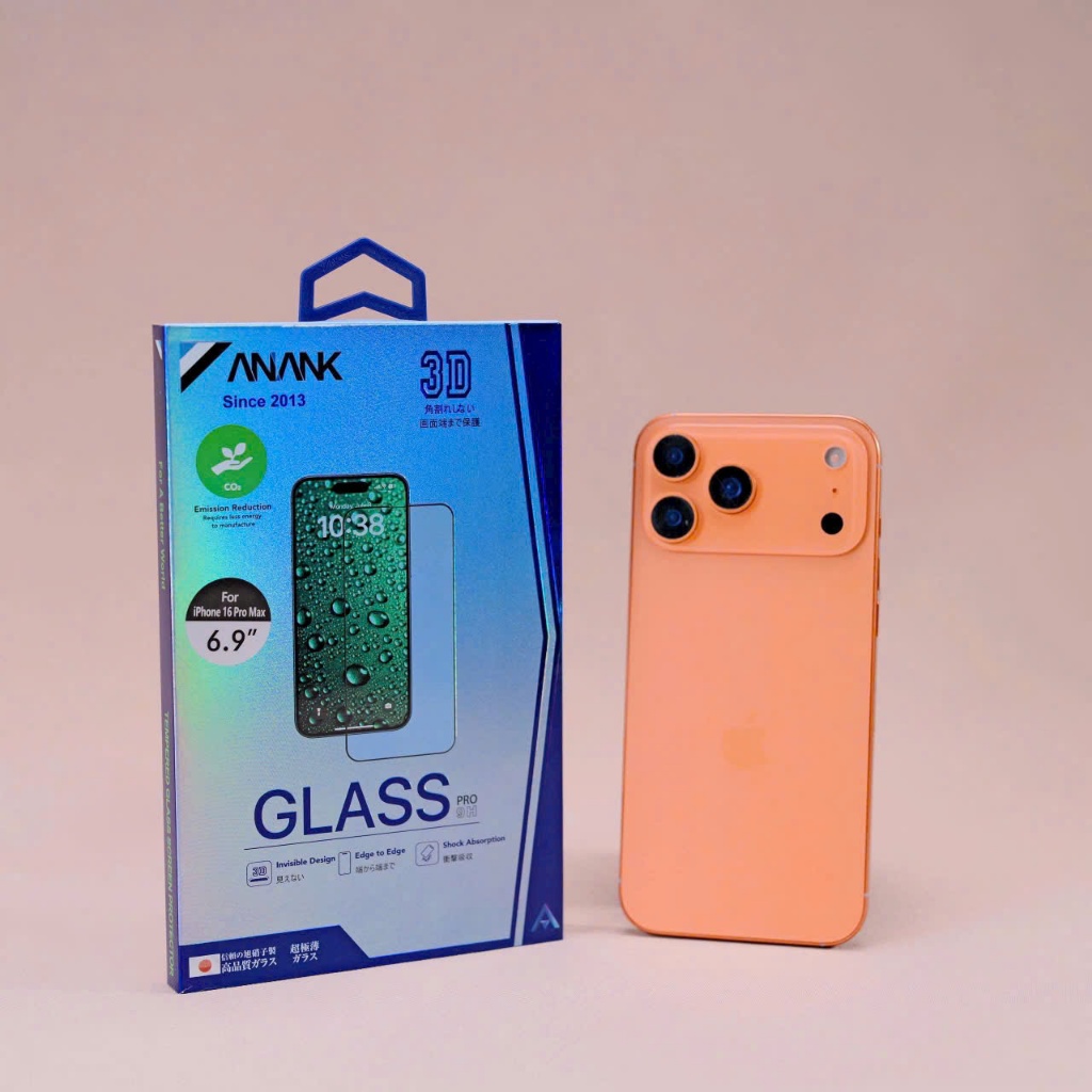 Kính cường lực ANANK 3D ko lẹm viền chống bám mồ hôi vân tay chống trầy xước dành cho iphone 16 promax 17 pro 17 promax