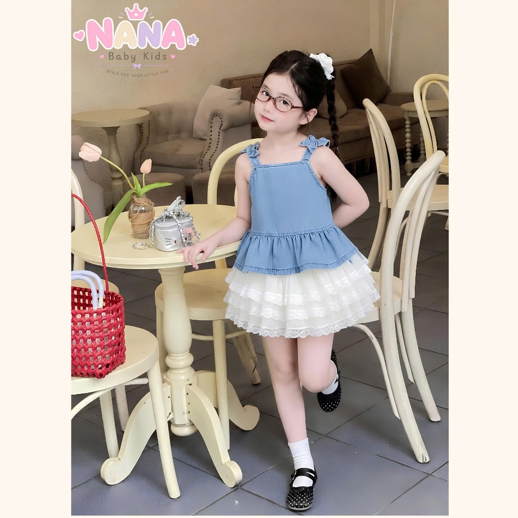 Set váy bé gái, bộ váy đầm bé gái áo hai dây kèm chân váy xòe 3 tầng siêu xinh Size 8-38kg ABCV1