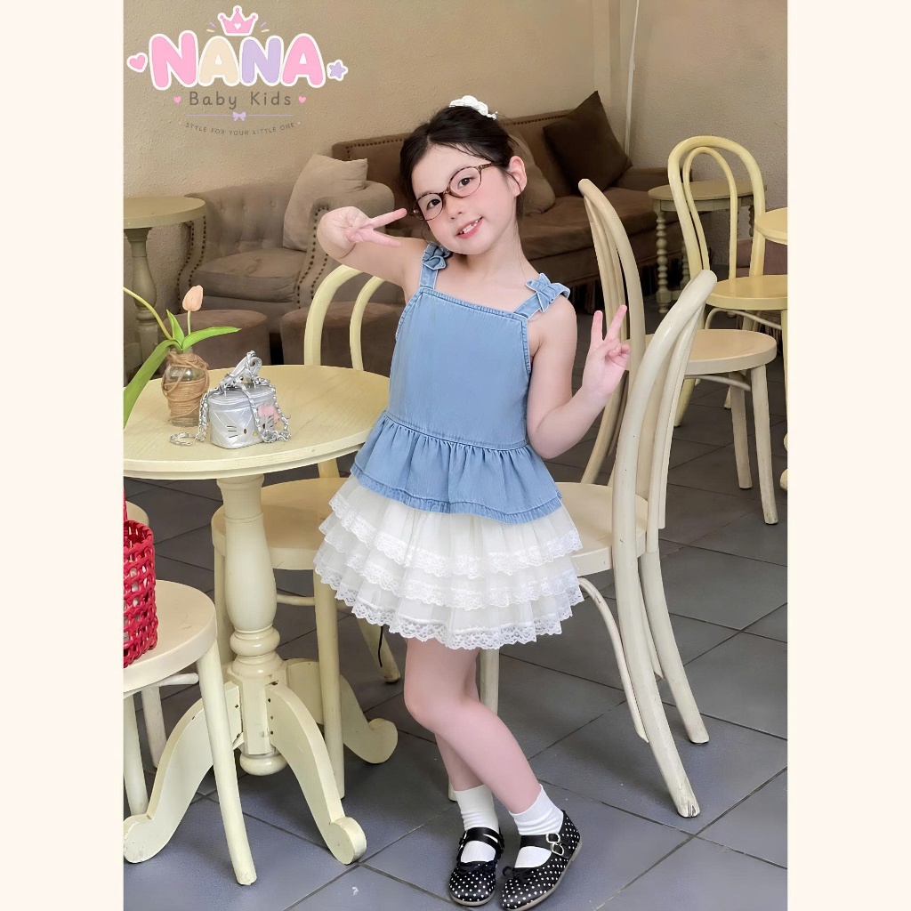 Set váy bé gái, bộ váy đầm bé gái áo hai dây kèm chân váy xòe 3 tầng siêu xinh Size 8-38kg ABCV1