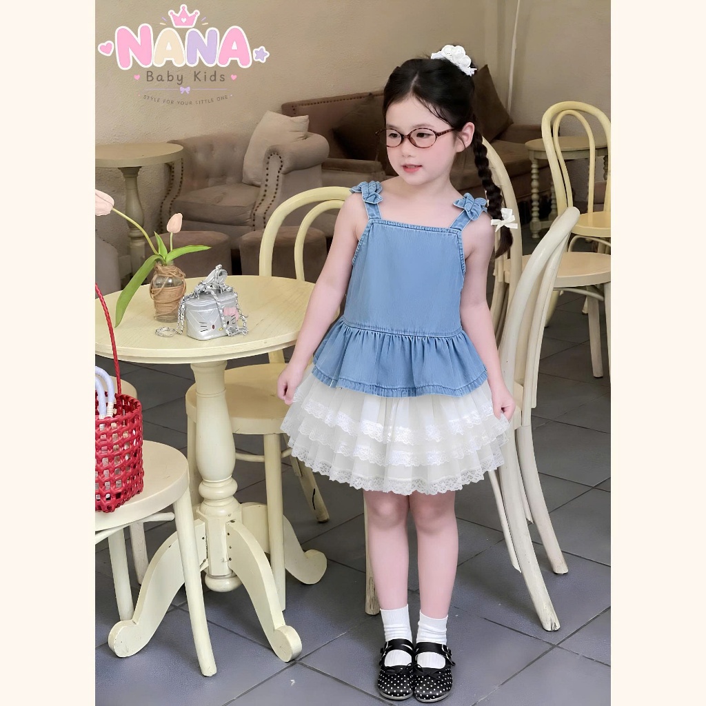 Set váy bé gái, bộ váy đầm bé gái áo hai dây kèm chân váy xòe 3 tầng siêu xinh Size 8-38kg ABCV1