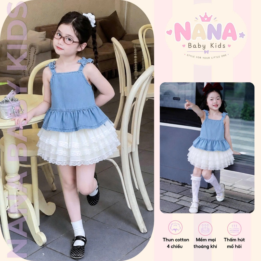 Set váy bé gái, bộ váy đầm bé gái áo hai dây kèm chân váy xòe 3 tầng siêu xinh Size 8-38kg ABCV1