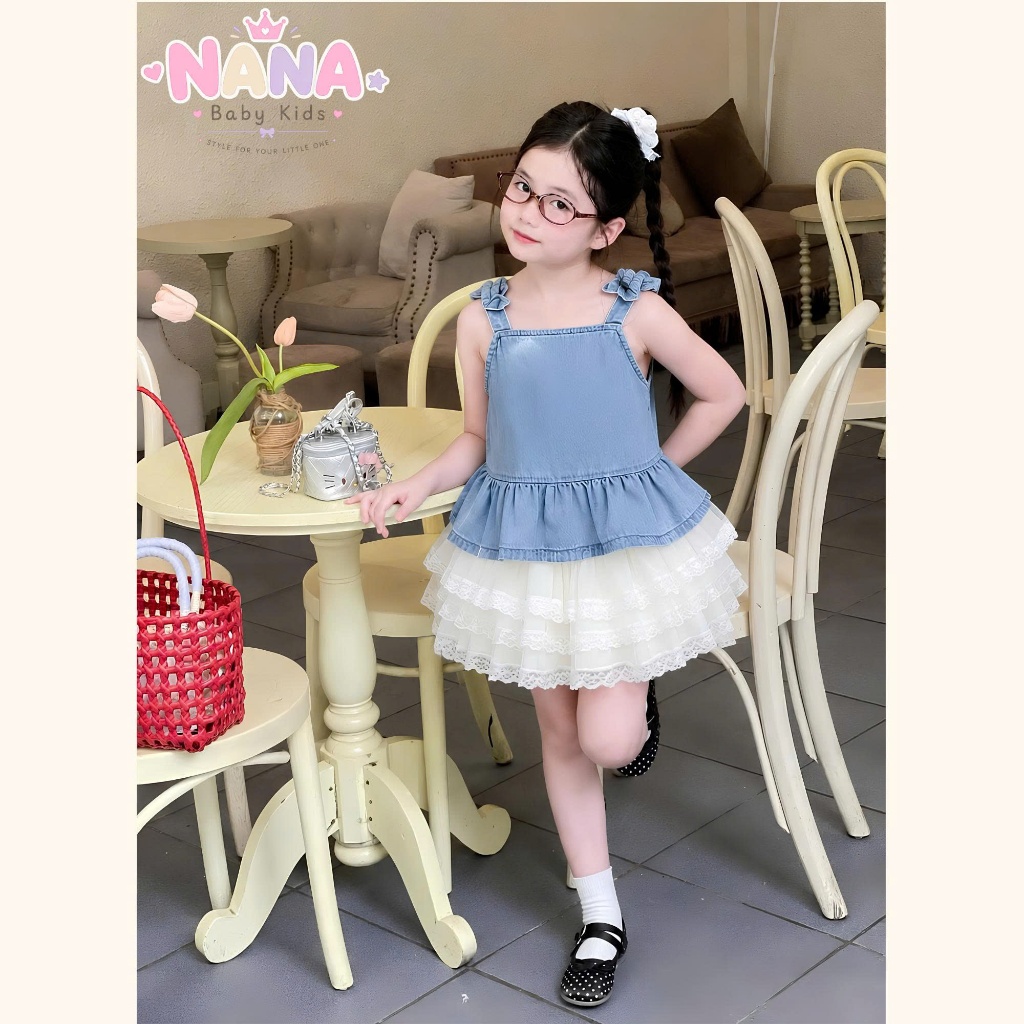 Set váy bé gái, bộ váy đầm bé gái áo hai dây kèm chân váy xòe 3 tầng siêu xinh Size 8-38kg ABCV1