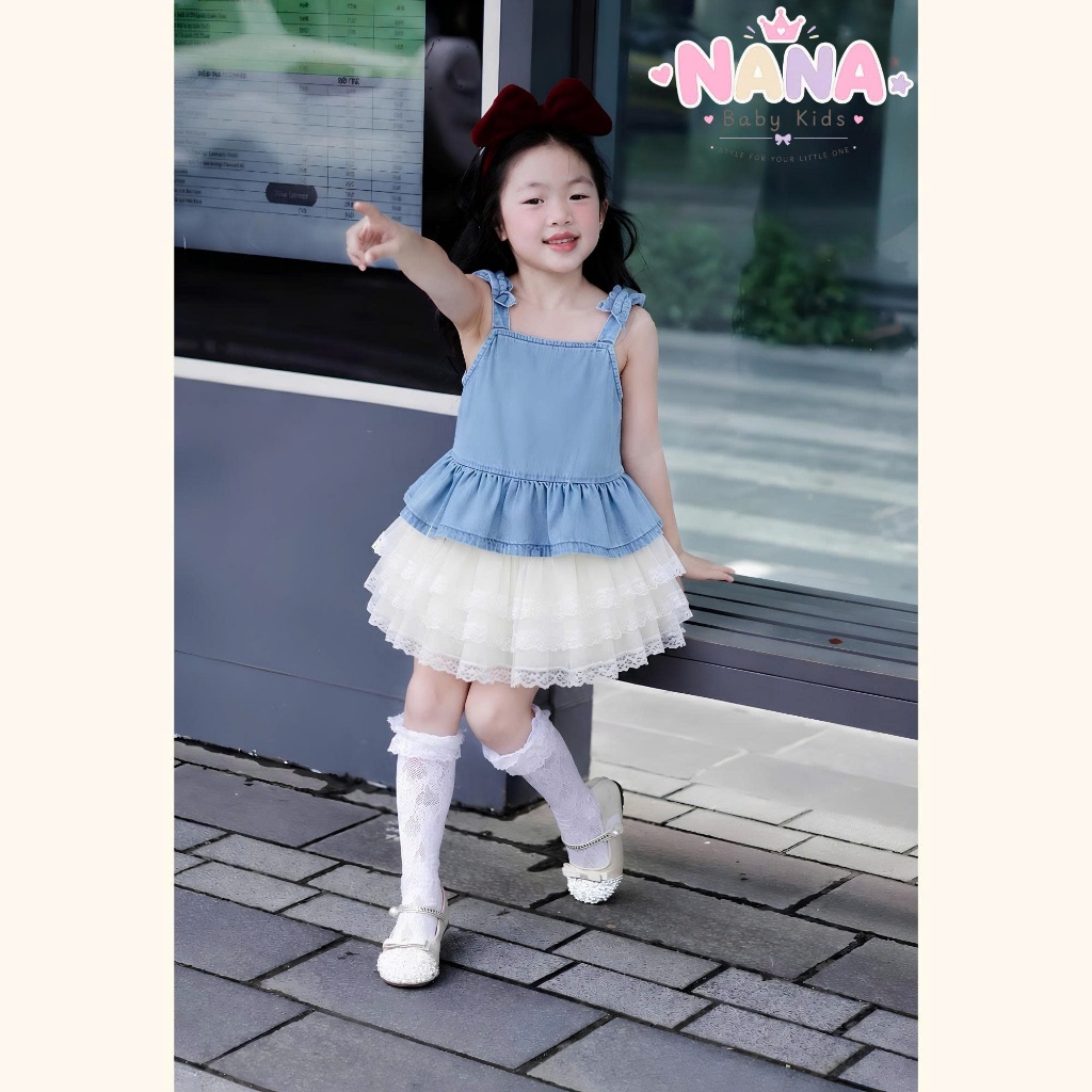 Set váy bé gái, bộ váy đầm bé gái áo hai dây kèm chân váy xòe 3 tầng siêu xinh Size 8-38kg ABCV1