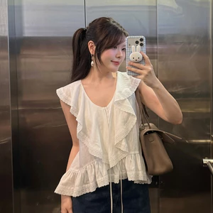 Áo Babydoll Kiểu Nữ Phối Ren Xếp Ly Bèo Tầng Xoè Đuôi Cá Phong Cách Hàn Quốc Kimee - KA928