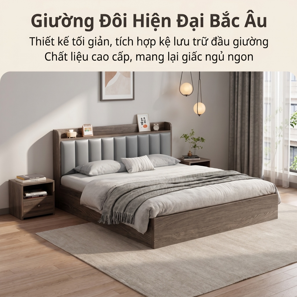 CONOCO Giường Ngủ Hiện Đại Gỗ Thông Tự Nhiên Chắc Chắn Chịu Lực 400KG Kèm Dụng Cụ Lắp Ráp
