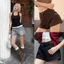Quần Short Jean Cạp Trễ Dáng Ngắn Màu Xanh Wash Retro Chất Jean Denim Ống Rộng Hack Chân Tôn Dáng