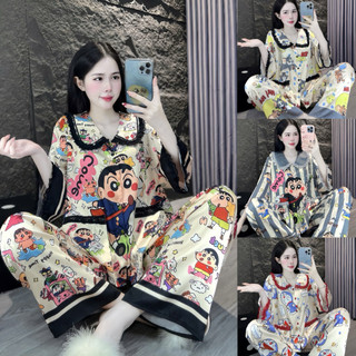 Đồ Bộ Pijama  Lụa LaTin Tơ Tằm Tay Lỡ Thiết Kế Nữ (Có Túi Quần 40kg-60kg)