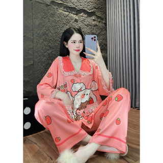 Đồ Bộ Pijama  Lụa LaTin Tơ Tằm Tay Lỡ Thiết Kế Nữ (Có Túi Quần 40kg-60kg)