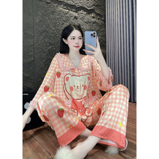 Đồ Bộ Pijama  Lụa LaTin Tơ Tằm Tay Lỡ Thiết Kế Nữ (Có Túi Quần 40kg-60kg)
