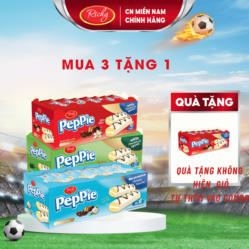 [VỊ MỚI | MUA 3 TẶNG 1]  Tổng 4 gói Bánh phủ socola Peppie Richy vị Dưa lưới/Vani cốm/Caramen, loại khay 360g