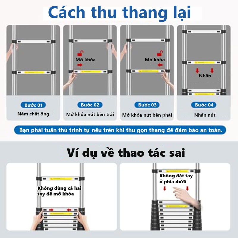 Thang Nhôm Rút Thẳng Thép Carbon Cao Cấp Nhập Khẩu Thang kéo đa năng Dành riêng 5.1m bảo hành 2 năm