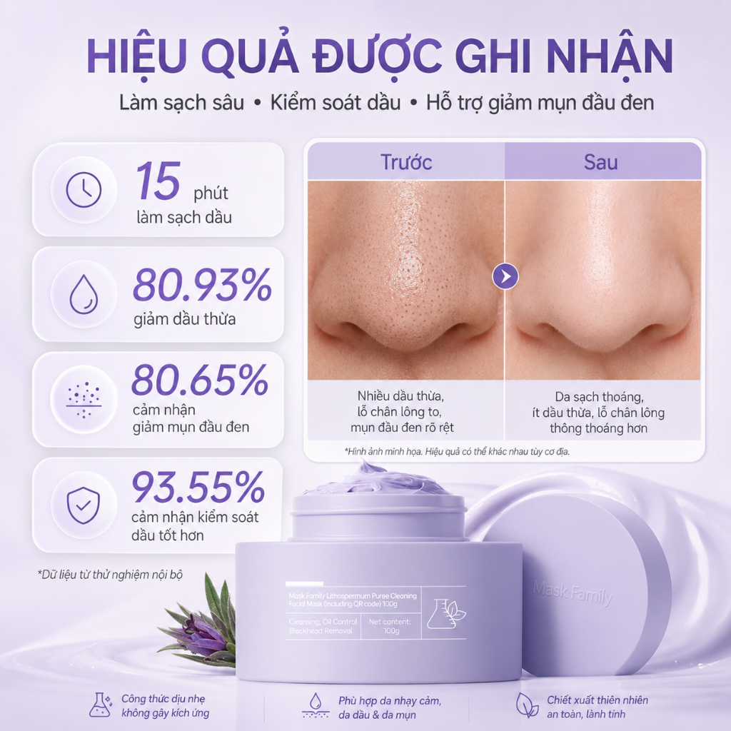 Mặt Nạ Đất Sét Tử Thảo Mask Family Giảm Mụn Đầu Đen Kiểm Soát Dầu  Dịu Nhẹ Cho Da Nhạy Cảm 100g