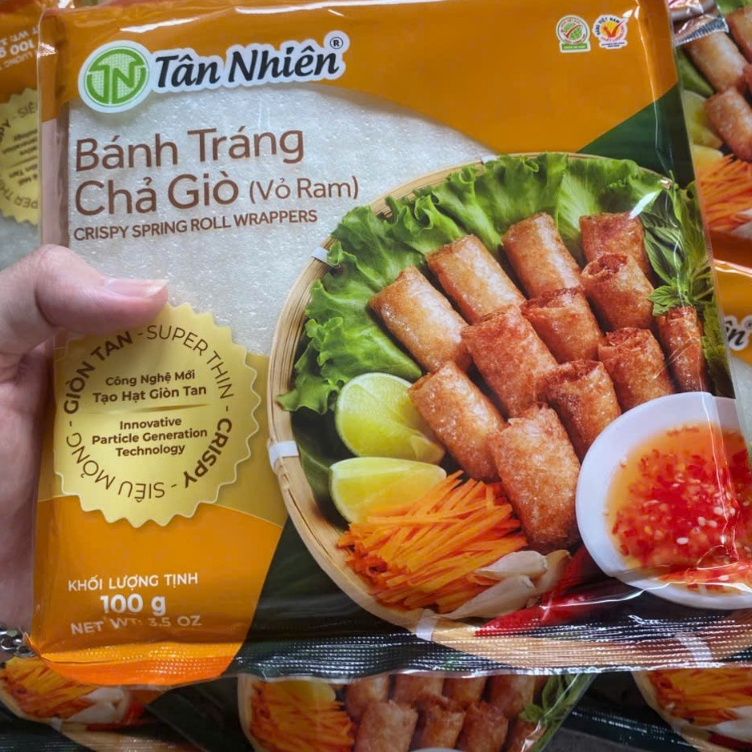 Bánh Tráng Chả Giò (Vỏ Ram) Tân Nhiên - Làm Chả Giò, Nem Rán Vàng Giòn Siêu Ngon - Gói 100g