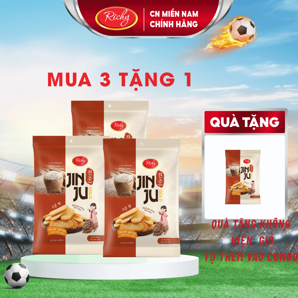 [MUA 3 TẶNG 1] Bánh Gạo JINJU RICHY Vị Bò Nướng Tiêu Gói 134,4g Datet11/2026