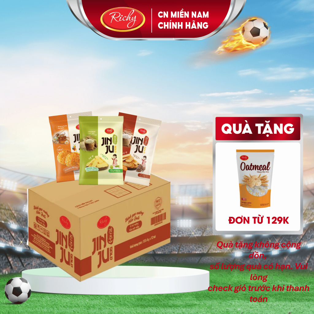 Thùng bánh gạo Jinju, Bánh gạo mật ong, Bánh gạo cốm sữa, Bánh gạo muối hồng, Bánh gạo bò tiêu, - Bánh kẹo Richy