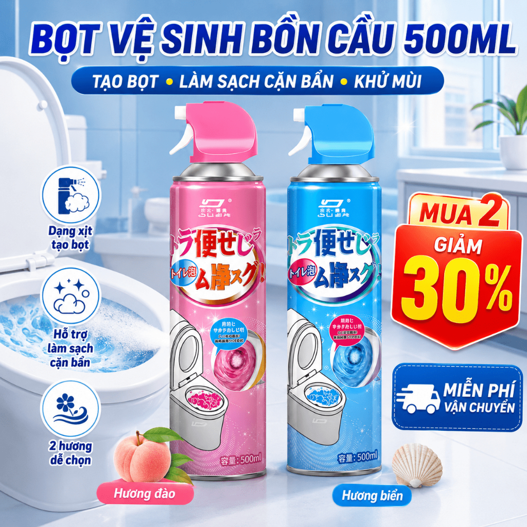 Bọt Vệ Sinh Bồn Cầu 500ml|Dạng Xịt Tạo Bọt,Làm Sạch Cặn Bẩn,Khử Mùi|2 Hương Dễ Chọn