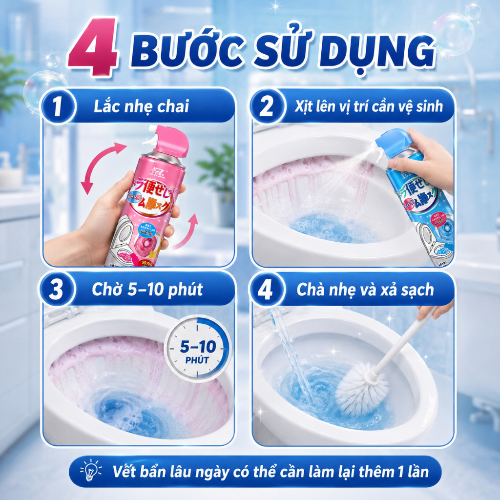 Bọt Vệ Sinh Bồn Cầu 500ml|Dạng Xịt Tạo Bọt,Làm Sạch Cặn Bẩn,Khử Mùi|2 Hương Dễ Chọn